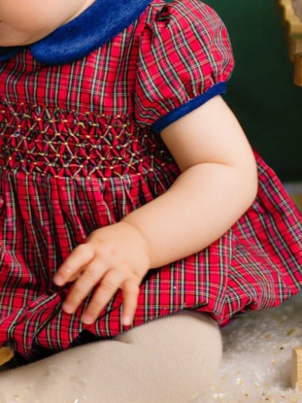 Antoinette Paris red tartan Plaid Smocked Baby Romper bubble 3 months